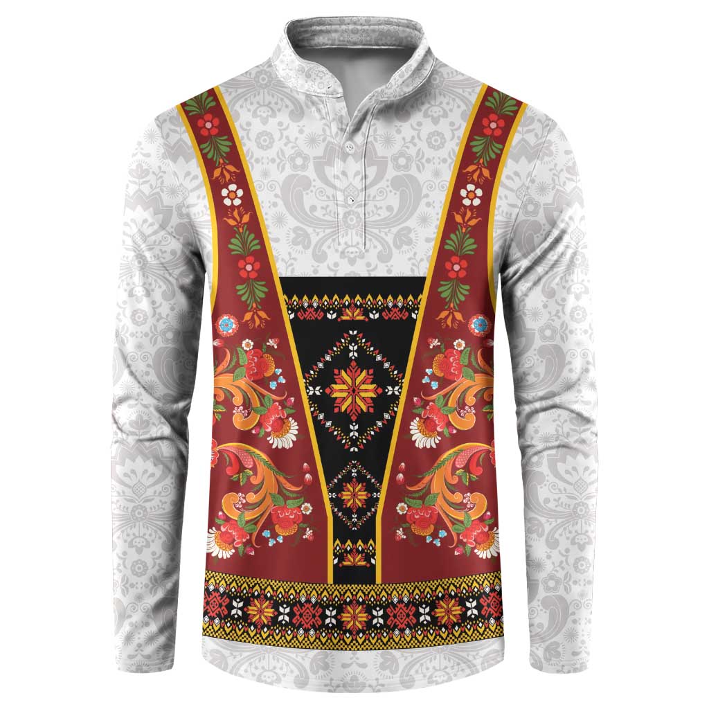 Norwegian Female Bunad Button Sweatshirt with Rosemaling Folk Art Red Color - Wonder Print Shop