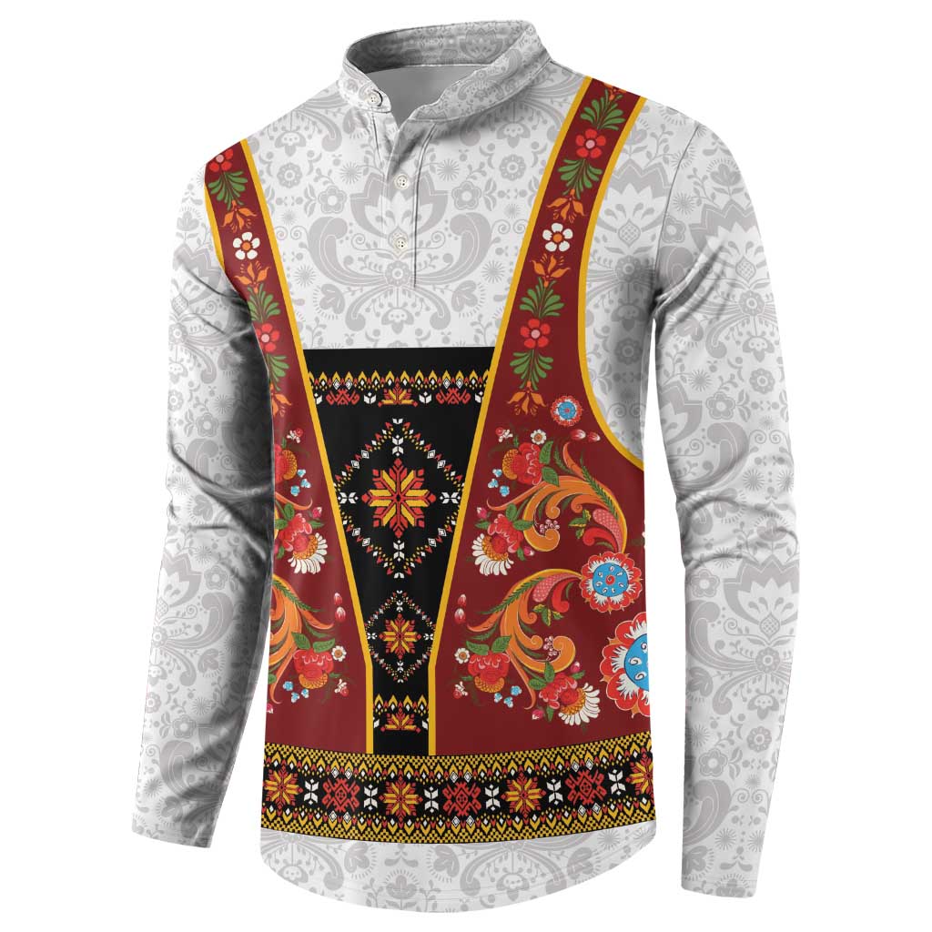 Norwegian Female Bunad Button Sweatshirt with Rosemaling Folk Art Red Color - Wonder Print Shop
