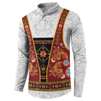 Norwegian Female Bunad Button Sweatshirt with Rosemaling Folk Art Red Color - Wonder Print Shop