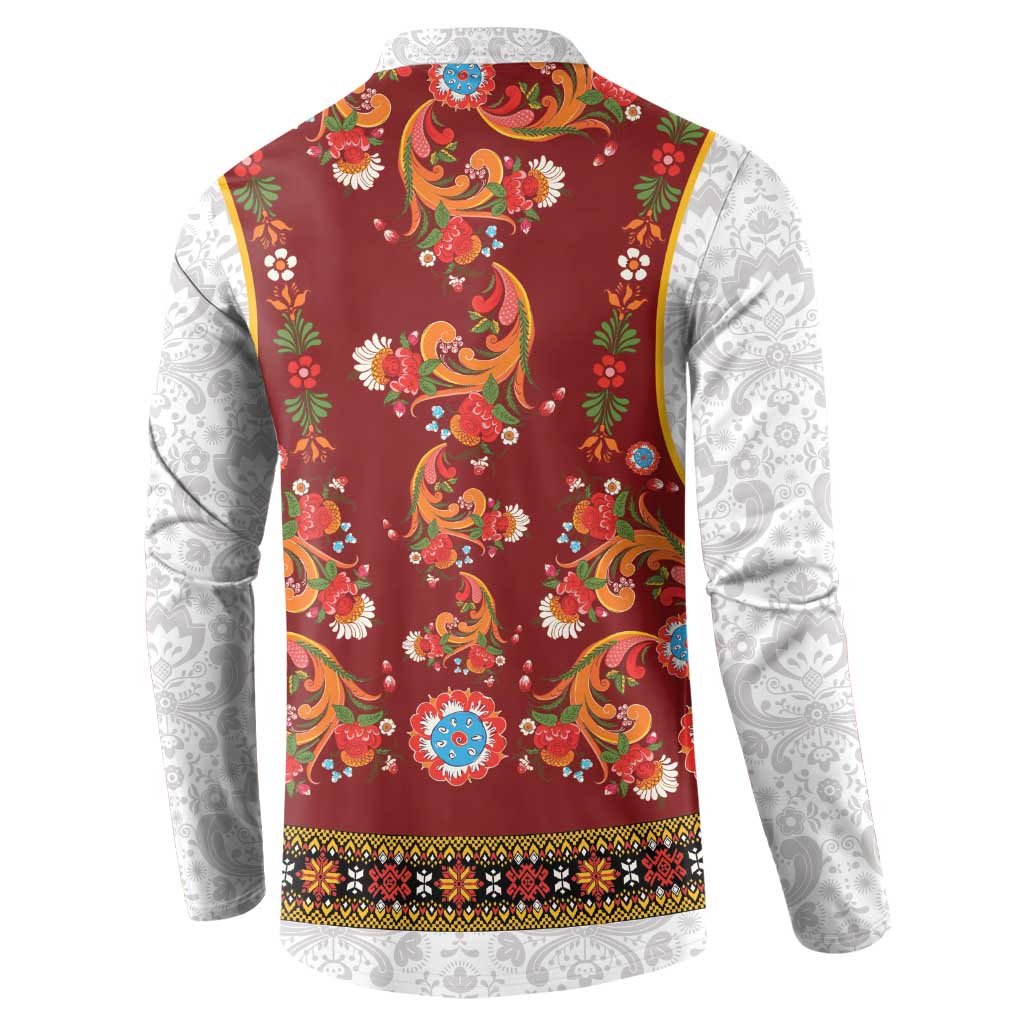 Norwegian Female Bunad Button Sweatshirt with Rosemaling Folk Art Red Color - Wonder Print Shop