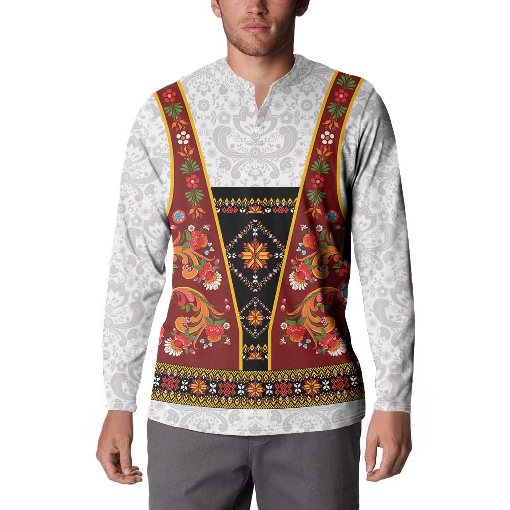 Norwegian Female Bunad Button Sweatshirt with Rosemaling Folk Art Red Color - Wonder Print Shop