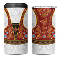 Norwegian Female Bunad 4 in 1 Can Cooler Tumbler with Rosemaling Folk Art Red Color - Wonder Print Shop