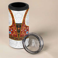 Norwegian Female Bunad 4 in 1 Can Cooler Tumbler with Rosemaling Folk Art Red Color - Wonder Print Shop