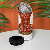Norwegian Female Bunad 4 in 1 Can Cooler Tumbler with Rosemaling Folk Art Red Color - Wonder Print Shop