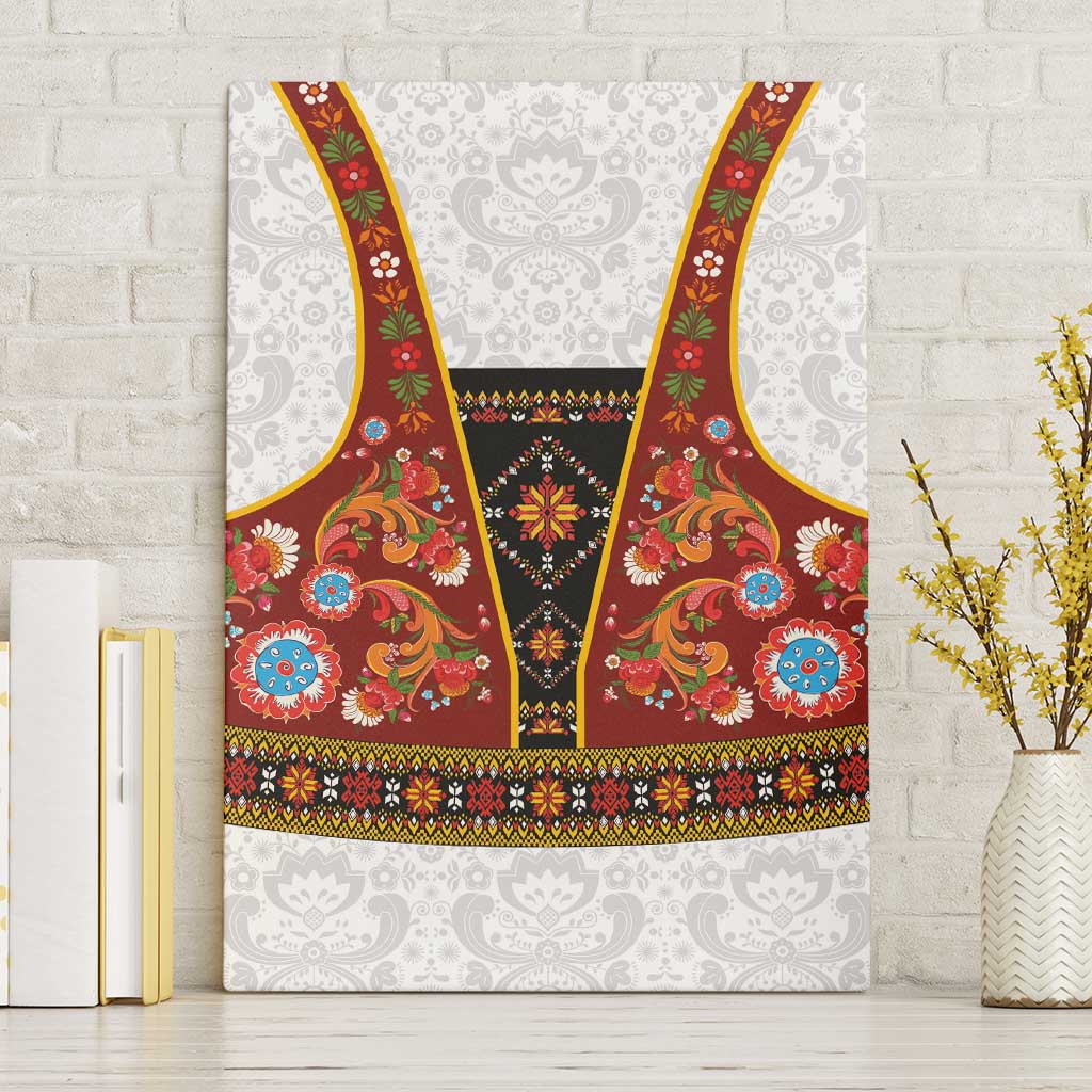 Norwegian Female Bunad Canvas Wall Art with Rosemaling Folk Art Red Color - Wonder Print Shop