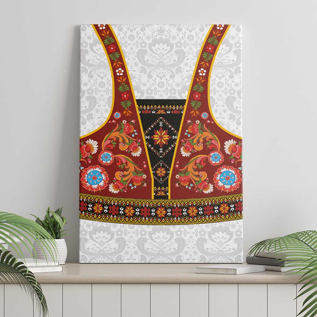 Norwegian Female Bunad Canvas Wall Art with Rosemaling Folk Art Red Color - Wonder Print Shop