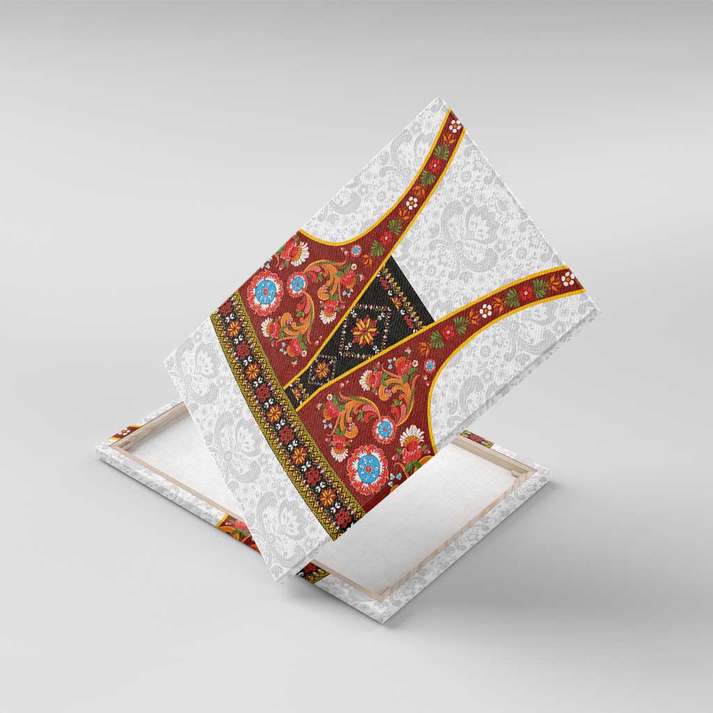 Norwegian Female Bunad Canvas Wall Art with Rosemaling Folk Art Red Color - Wonder Print Shop