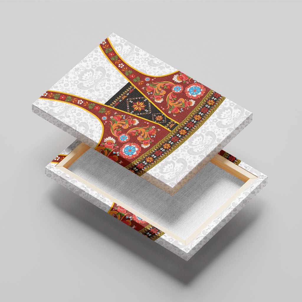 Norwegian Female Bunad Canvas Wall Art with Rosemaling Folk Art Red Color - Wonder Print Shop