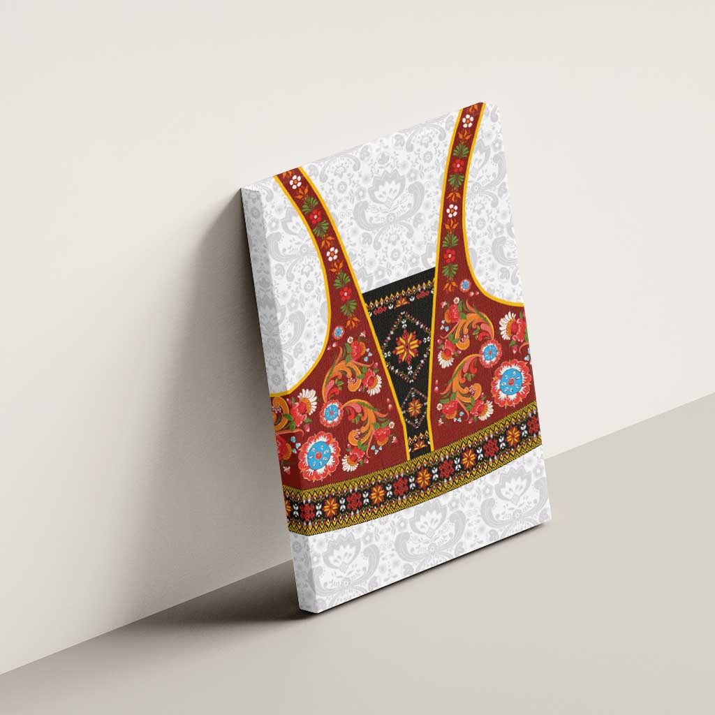 Norwegian Female Bunad Canvas Wall Art with Rosemaling Folk Art Red Color - Wonder Print Shop