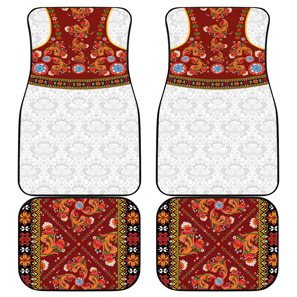 Norwegian Female Bunad Car Mats with Rosemaling Folk Art Red Color - Wonder Print Shop