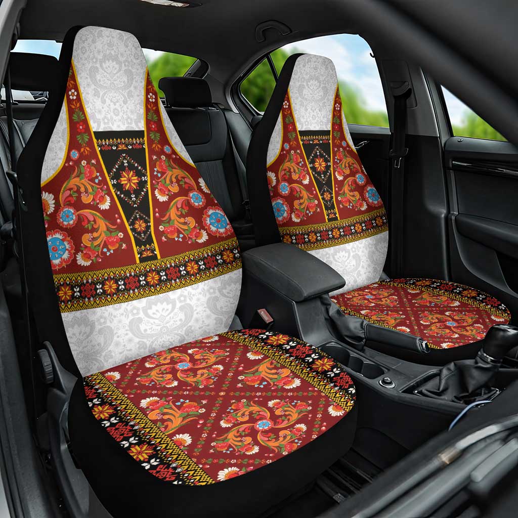 Norwegian Female Bunad Car Seat Cover with Rosemaling Folk Art Red Color - Wonder Print Shop