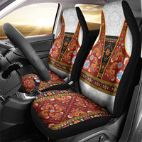 Norwegian Female Bunad Car Seat Cover with Rosemaling Folk Art Red Color - Wonder Print Shop