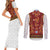 Norwegian Female Bunad Couples Matching Short Sleeve Bodycon Dress and Long Sleeve Button Shirt with Rosemaling Folk Art Red Color - Wonder Print Shop