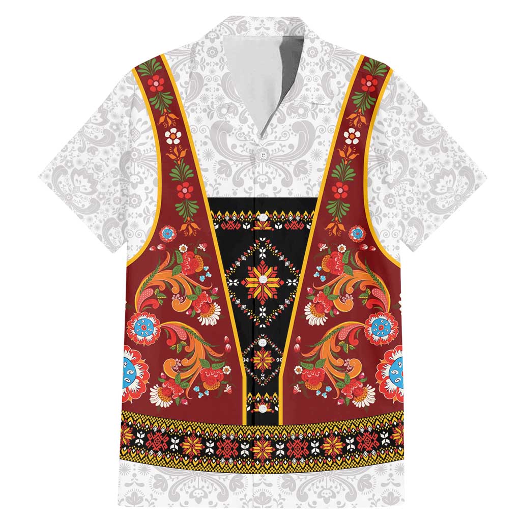 Norwegian Female Bunad Family Matching Mermaid Dress and Hawaiian Shirt with Rosemaling Folk Art Red Color - Wonder Print Shop