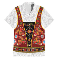 Norwegian Female Bunad Family Matching Mermaid Dress and Hawaiian Shirt with Rosemaling Folk Art Red Color - Wonder Print Shop