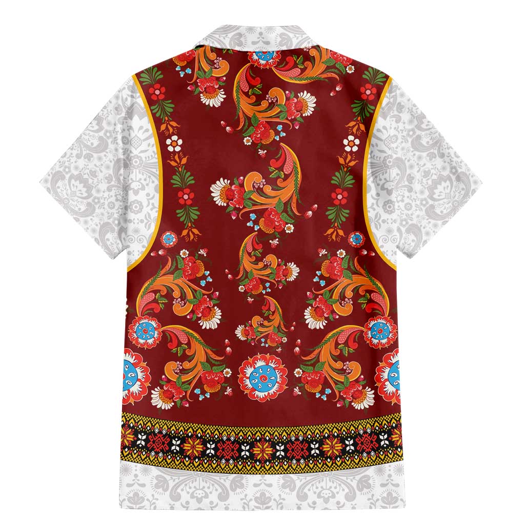 Norwegian Female Bunad Family Matching Mermaid Dress and Hawaiian Shirt with Rosemaling Folk Art Red Color - Wonder Print Shop