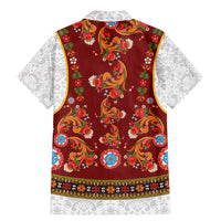 Norwegian Female Bunad Family Matching Mermaid Dress and Hawaiian Shirt with Rosemaling Folk Art Red Color - Wonder Print Shop