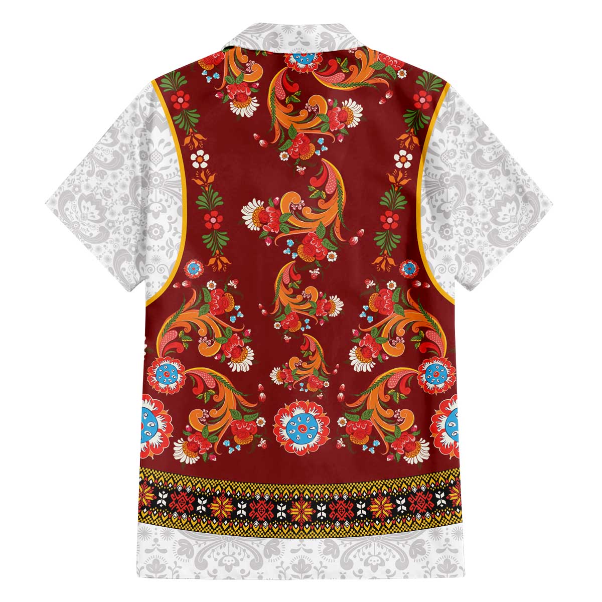 Norwegian Female Bunad Family Matching Off The Shoulder Long Sleeve Dress and Hawaiian Shirt with Rosemaling Folk Art Red Color - Wonder Print Shop
