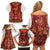 Norwegian Female Bunad Family Matching Off Shoulder Short Dress and Hawaiian Shirt with Rosemaling Folk Art Red Color - Wonder Print Shop
