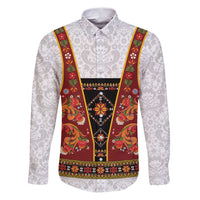 Norwegian Female Bunad Family Matching Puletasi and Hawaiian Shirt with Rosemaling Folk Art Red Color - Wonder Print Shop