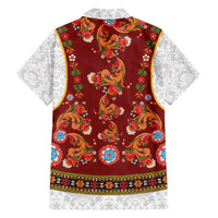 Norwegian Female Bunad Family Matching Short Sleeve Bodycon Dress and Hawaiian Shirt with Rosemaling Folk Art Red Color - Wonder Print Shop