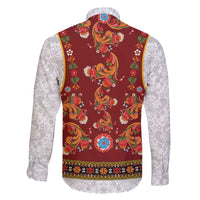 Norwegian Female Bunad Family Matching Short Sleeve Bodycon Dress and Hawaiian Shirt with Rosemaling Folk Art Red Color - Wonder Print Shop