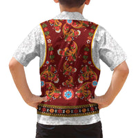 Norwegian Female Bunad Family Matching Summer Maxi Dress and Hawaiian Shirt with Rosemaling Folk Art Red Color - Wonder Print Shop