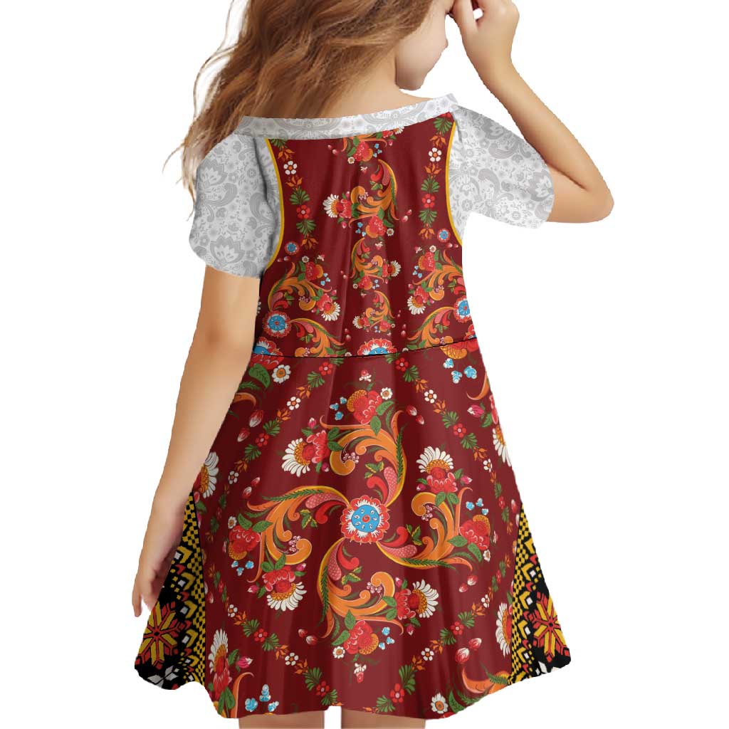 Norwegian Female Bunad Family Matching Tank Maxi Dress and Hawaiian Shirt with Rosemaling Folk Art Red Color - Wonder Print Shop