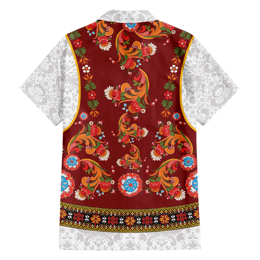 Norwegian Female Bunad Family Matching Tank Maxi Dress and Hawaiian Shirt with Rosemaling Folk Art Red Color - Wonder Print Shop