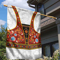 Norwegian Female Bunad Garden Flag with Rosemaling Folk Art Red Color - Wonder Print Shop