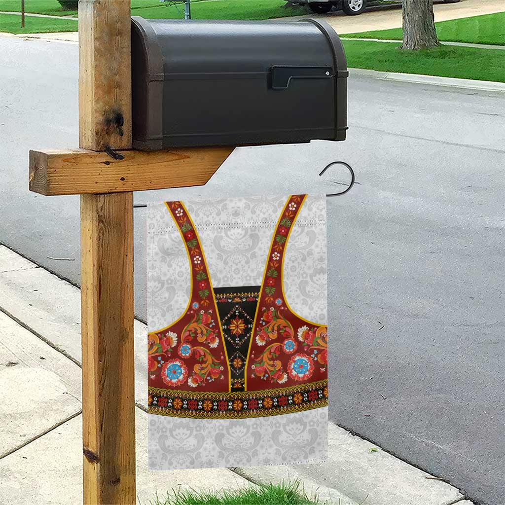 Norwegian Female Bunad Garden Flag with Rosemaling Folk Art Red Color - Wonder Print Shop