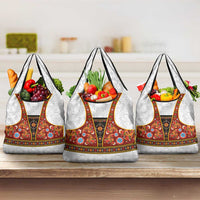 Norwegian Female Bunad Grocery Bag with Rosemaling Folk Art Red Color - Wonder Print Shop