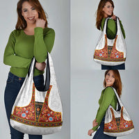 Norwegian Female Bunad Grocery Bag with Rosemaling Folk Art Red Color - Wonder Print Shop