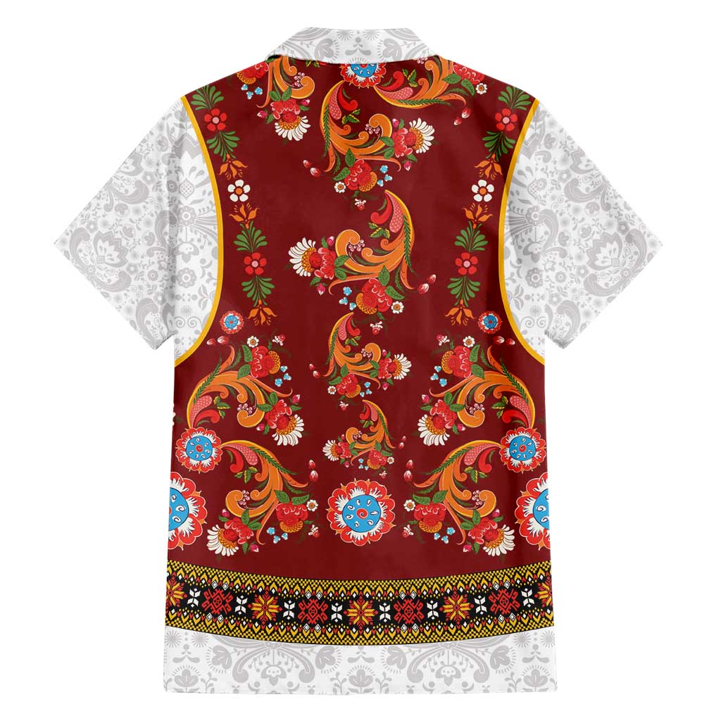 Norwegian Female Bunad Hawaiian Shirt with Rosemaling Folk Art Red Color - Wonder Print Shop