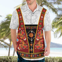 Norwegian Female Bunad Hawaiian Shirt with Rosemaling Folk Art Red Color - Wonder Print Shop