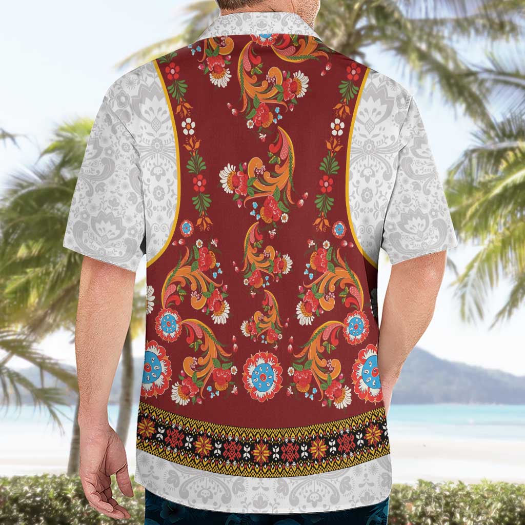 Norwegian Female Bunad Hawaiian Shirt with Rosemaling Folk Art Red Color - Wonder Print Shop