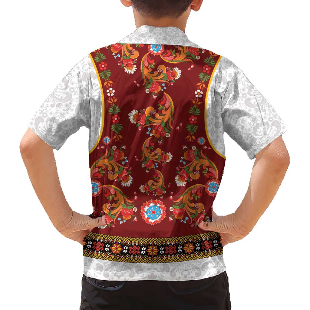 Norwegian Female Bunad Hawaiian Shirt with Rosemaling Folk Art Red Color - Wonder Print Shop