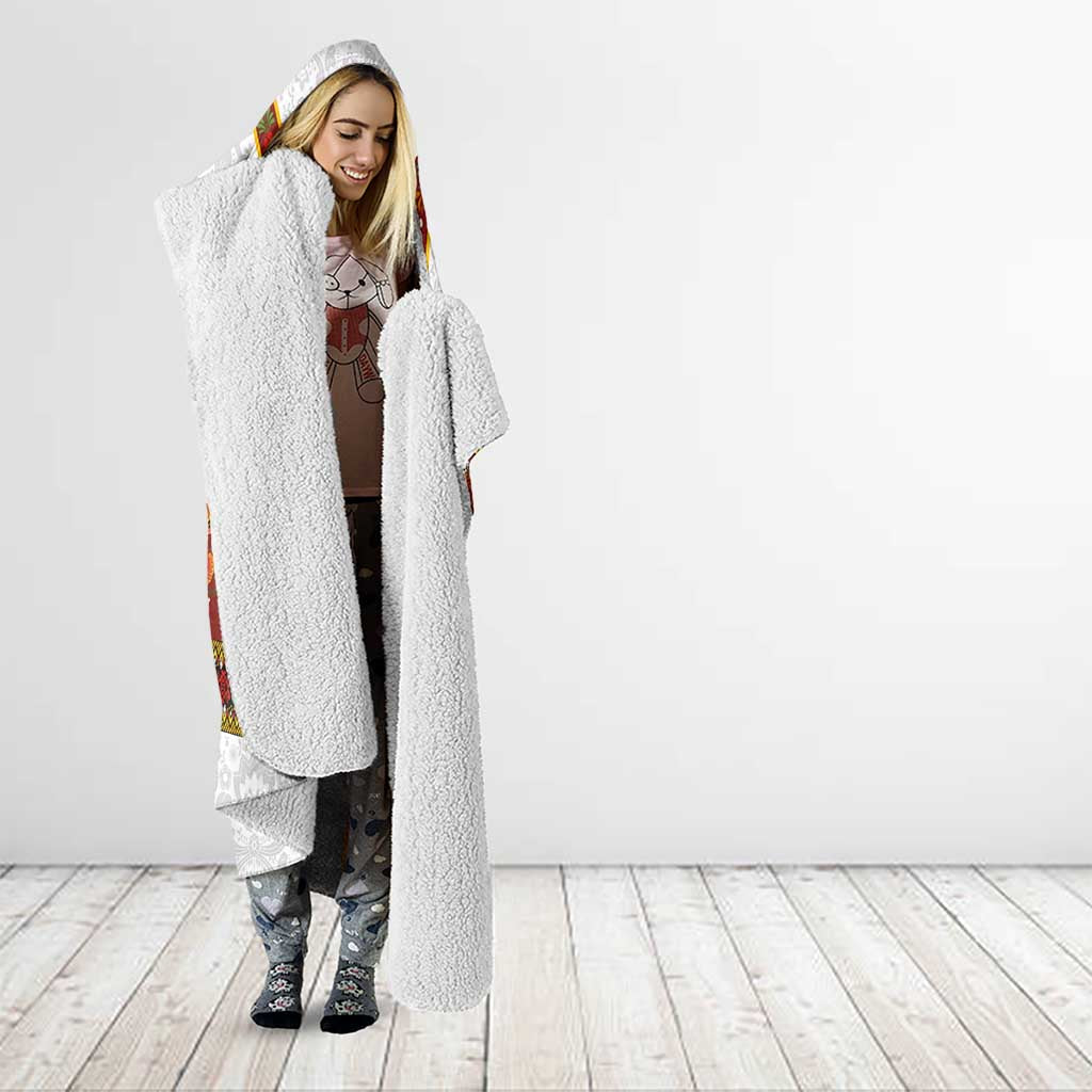 Norwegian Female Bunad Hooded Blanket with Rosemaling Folk Art Red Color - Wonder Print Shop