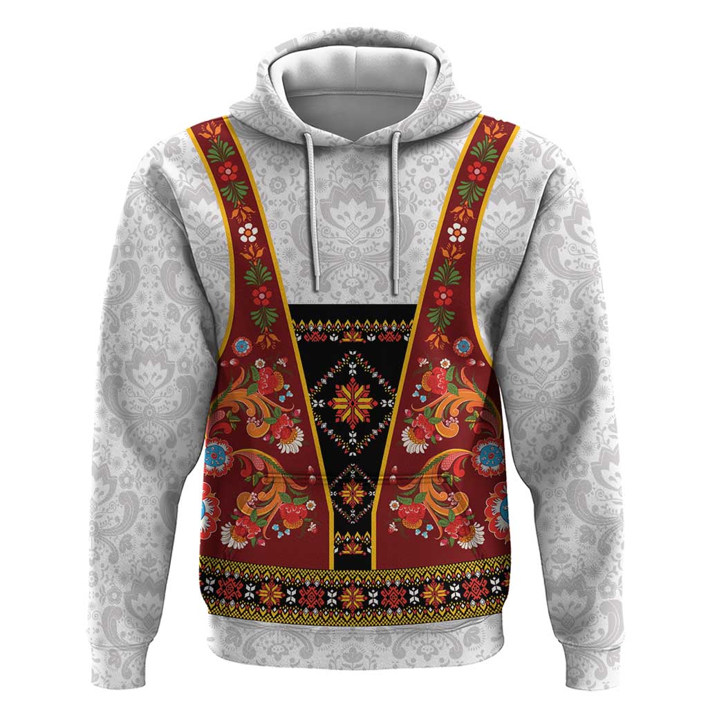 Norwegian Female Bunad Hoodie with Rosemaling Folk Art Red Color - Wonder Print Shop