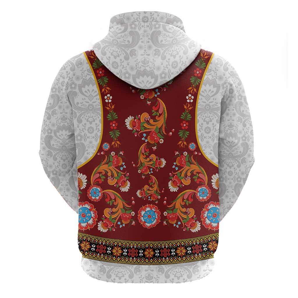 Norwegian Female Bunad Hoodie with Rosemaling Folk Art Red Color - Wonder Print Shop