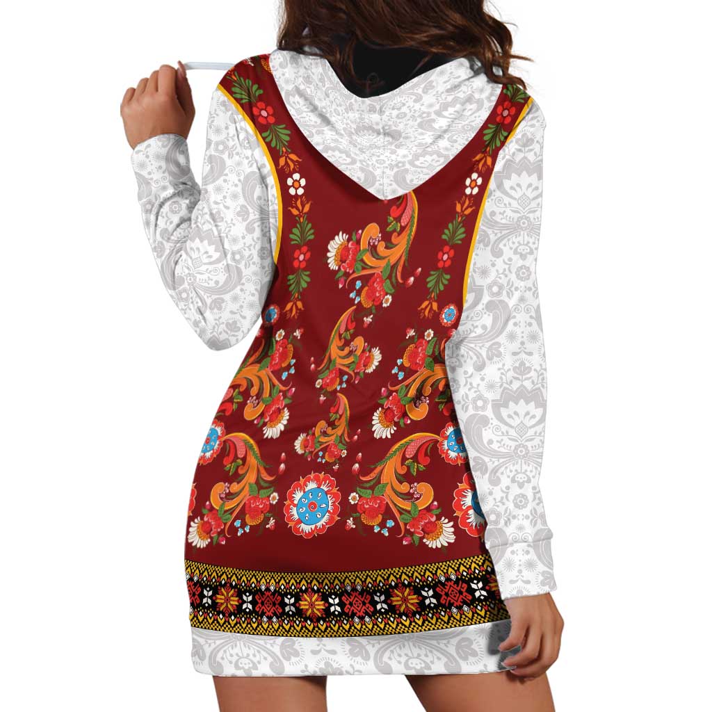 Norwegian Female Bunad Hoodie Dress with Rosemaling Folk Art Red Color - Wonder Print Shop