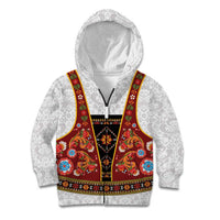 Norwegian Female Bunad Kid Hoodie with Rosemaling Folk Art Red Color - Wonder Print Shop