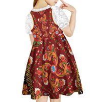Norwegian Female Bunad Kid Short Sleeve Dress with Rosemaling Folk Art Red Color - Wonder Print Shop