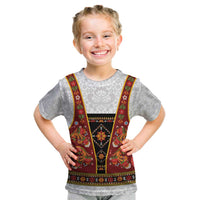 Norwegian Female Bunad Kid T Shirt with Rosemaling Folk Art Red Color - Wonder Print Shop