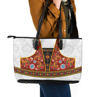 Norwegian Female Bunad Leather Tote Bag with Rosemaling Folk Art Red Color - Wonder Print Shop