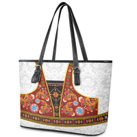 Norwegian Female Bunad Leather Tote Bag with Rosemaling Folk Art Red Color - Wonder Print Shop