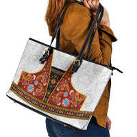 Norwegian Female Bunad Leather Tote Bag with Rosemaling Folk Art Red Color - Wonder Print Shop