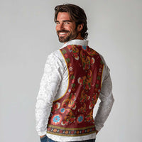 Norwegian Female Bunad Long Sleeve Polo Shirt with Rosemaling Folk Art Red Color - Wonder Print Shop