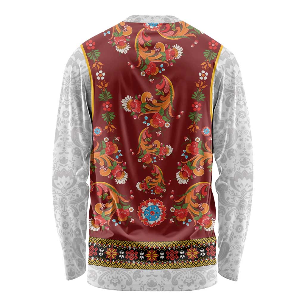 Norwegian Female Bunad Long Sleeve Shirt with Rosemaling Folk Art Red Color - Wonder Print Shop