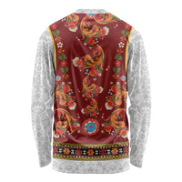 Norwegian Female Bunad Long Sleeve Shirt with Rosemaling Folk Art Red Color - Wonder Print Shop